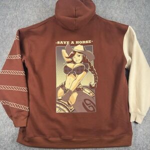 Gamersupps Hoodie Mens 5XL Brown Save A Horse Anime Cowgirl Graphic Pullover